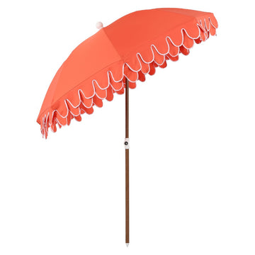 Horizon 6.5 ft. Classic MidCentury Scalloped Fringe Market Beach Umbrella